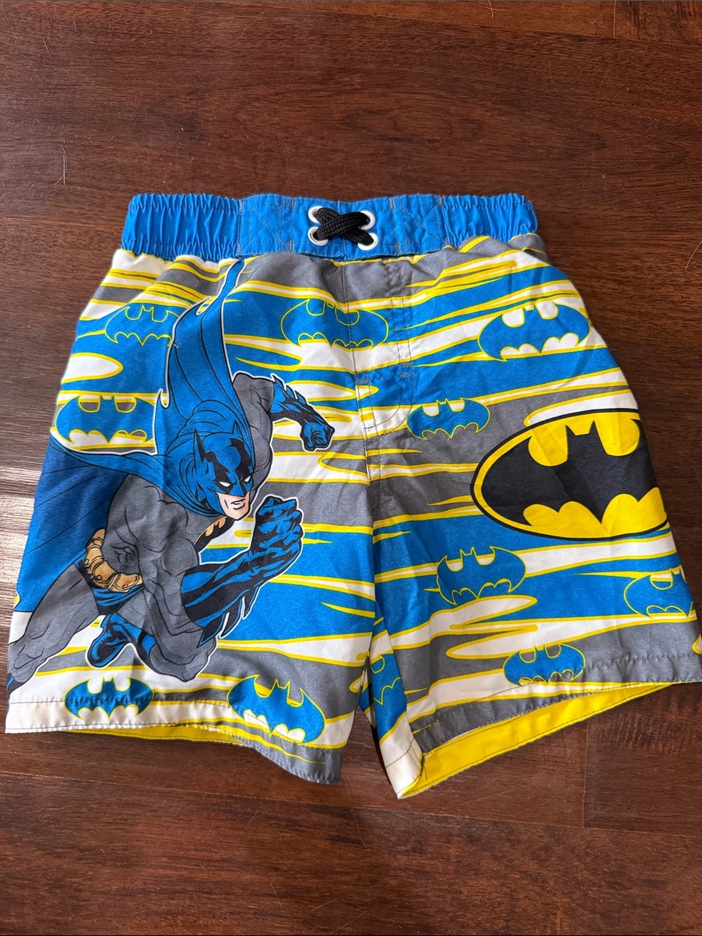 Batman Boys Blue Yellow Gray Swim Trunks